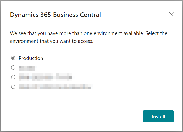 Choisir l'environnement Business Central