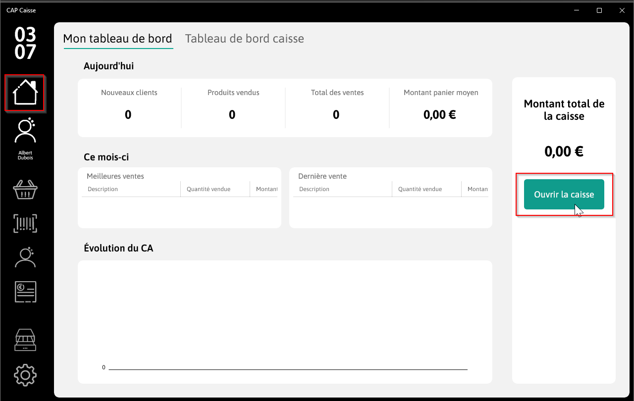 Ouverture de caisse