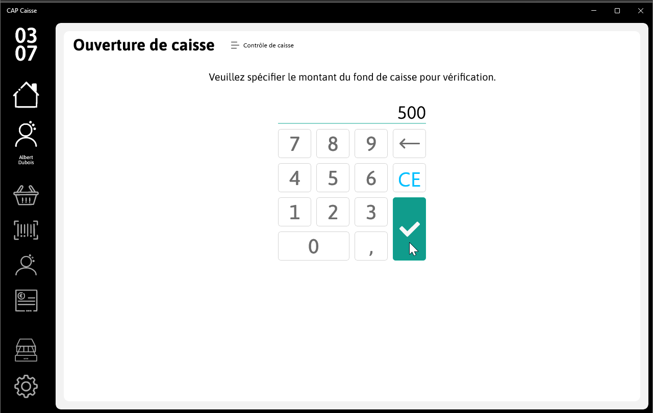 Saisir le montant du fonds de caisse