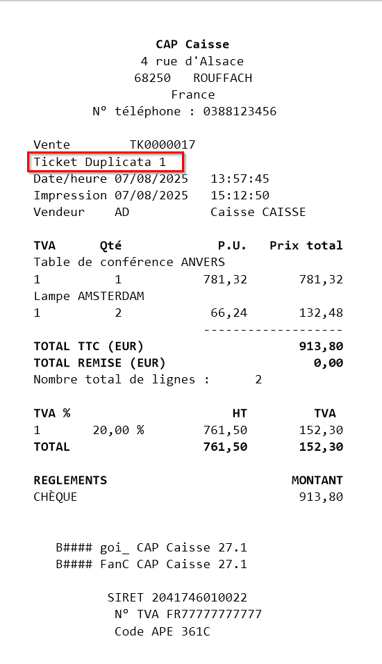 Numéro duplicata