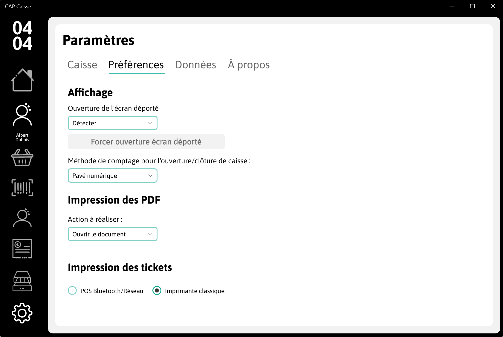 Préférences de la caisse