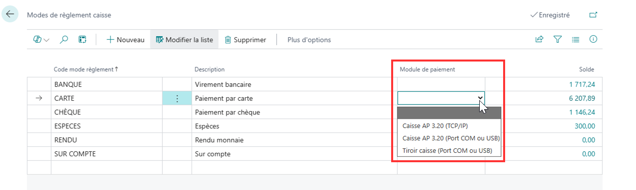Renseigner un module de paiement pour un mode de règlement