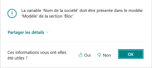 Erreur de conformité d'une présentation