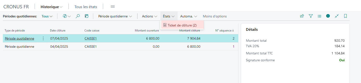 Imprimer un Z de caisse