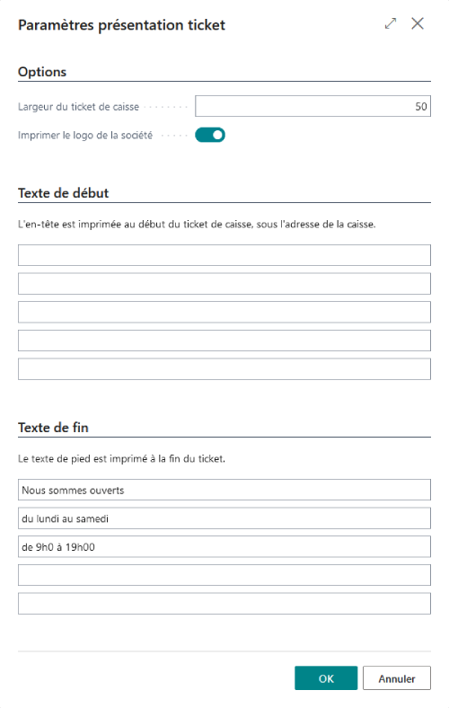 Personnalisation du ticket de caisse