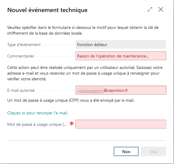 Enregistrement de l'événement dans le JET