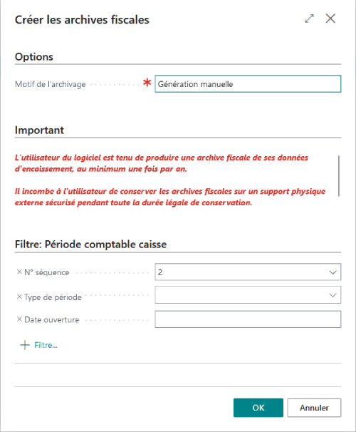 Créer les archives fiscales
