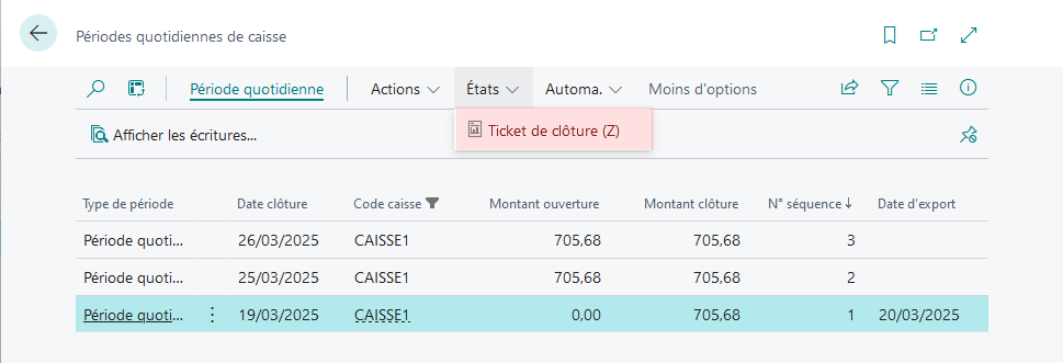Impression du Z de caisse