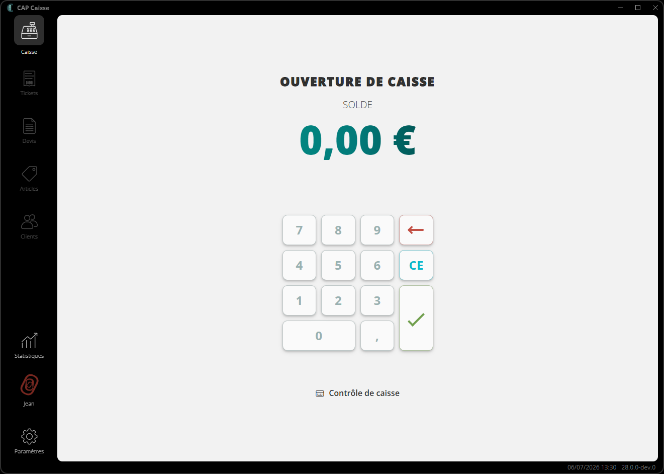 Ouverture de caisse