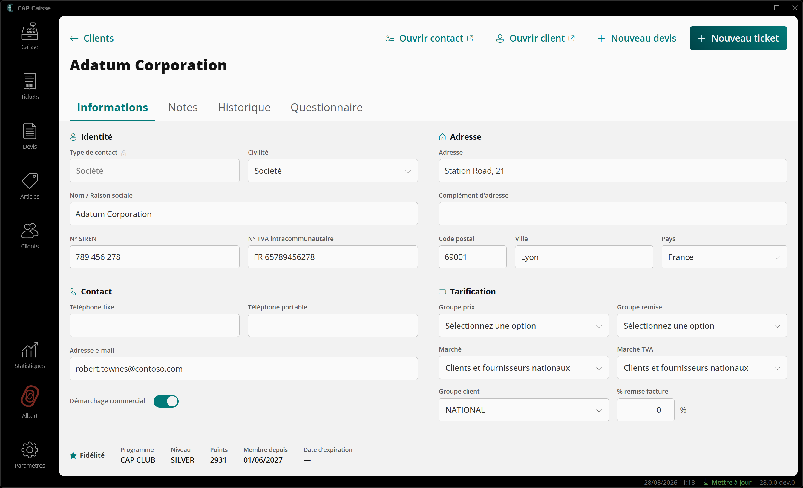 Fiche d'un contact