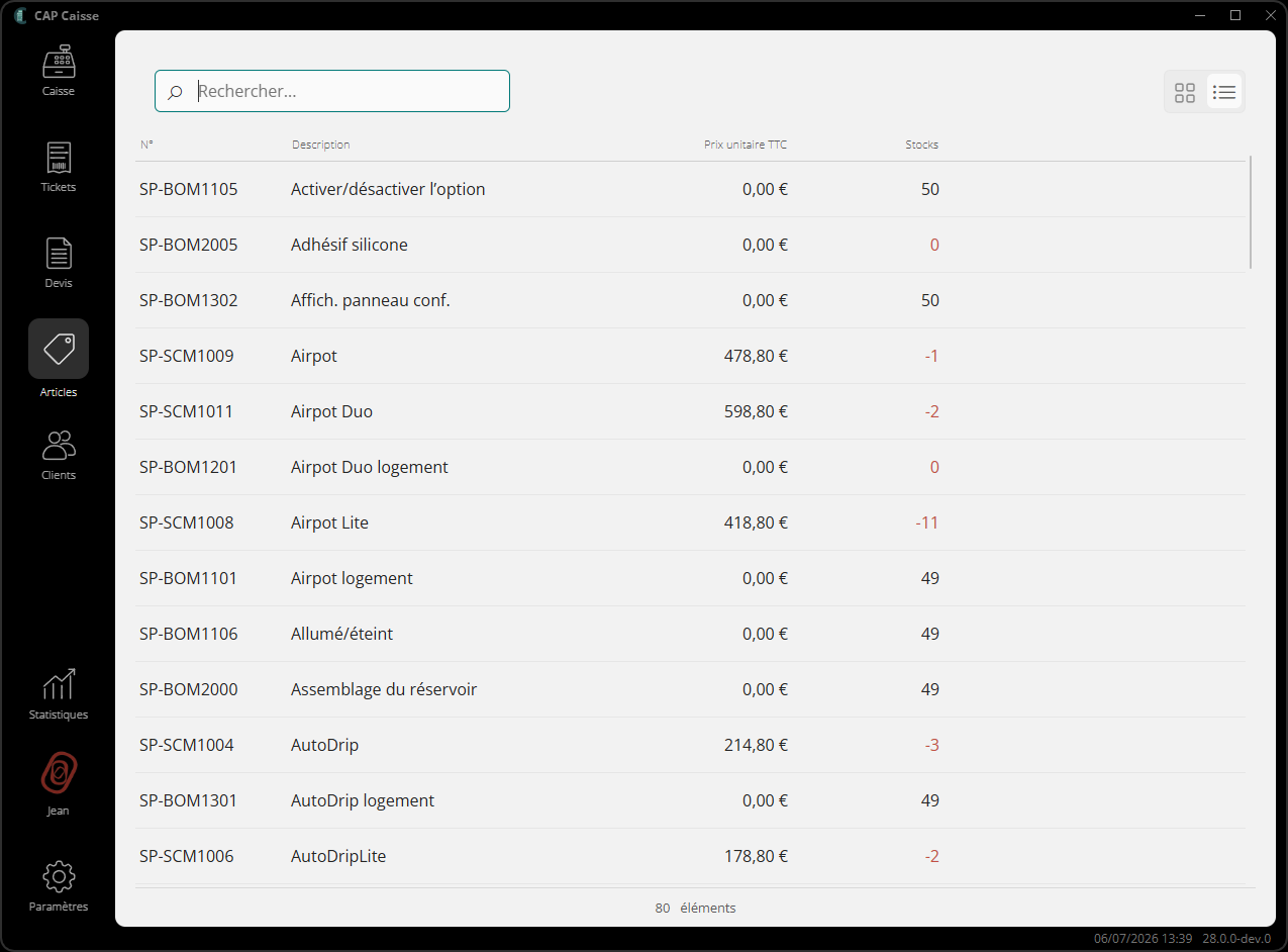 Liste des articles
