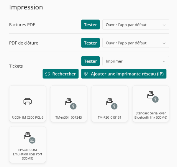 préférence: impression ticket