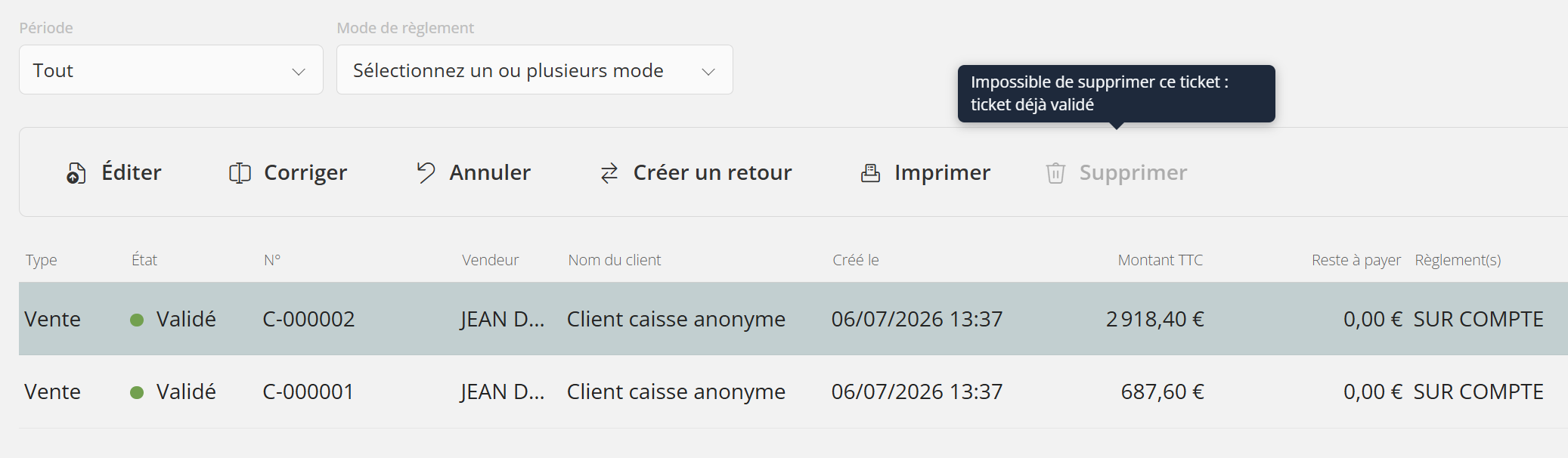 Tooltip : suppression non autorisée