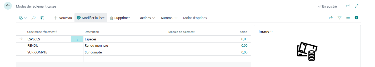 Paramétrage modes de règlements