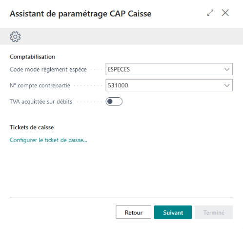 Code mode de règlement en espèce