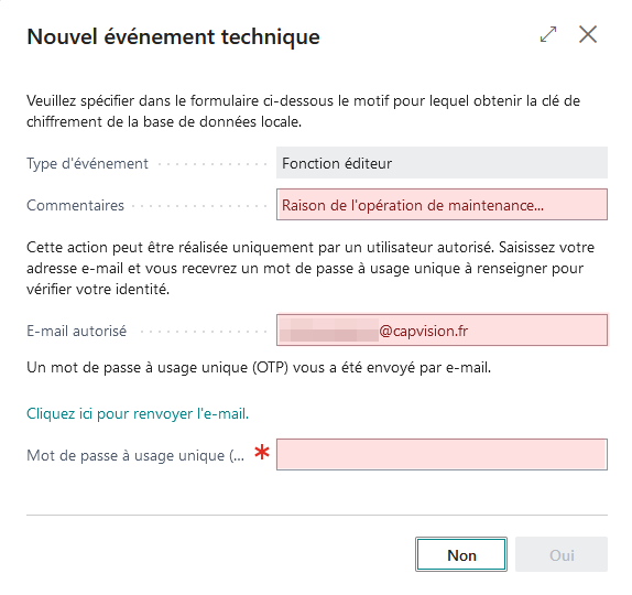 Enregistrement de l'événement dans le JET