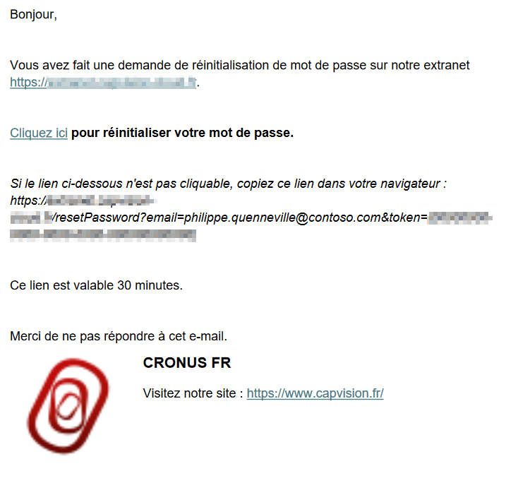 E-mail par défaut de réinitialisation de mot de passe