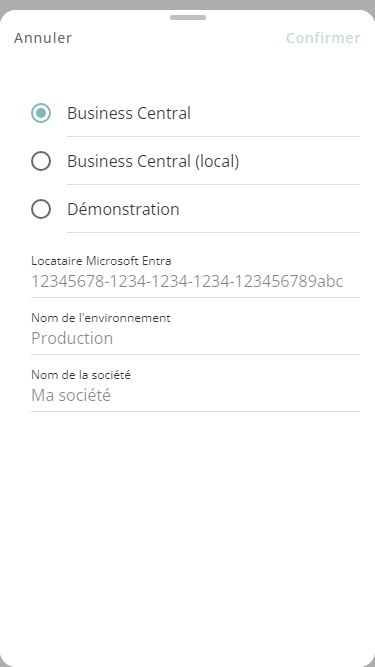 Page de configuration de la connexion