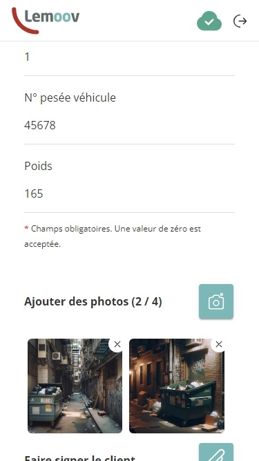Prendre des photos et saisir les informations de la mission