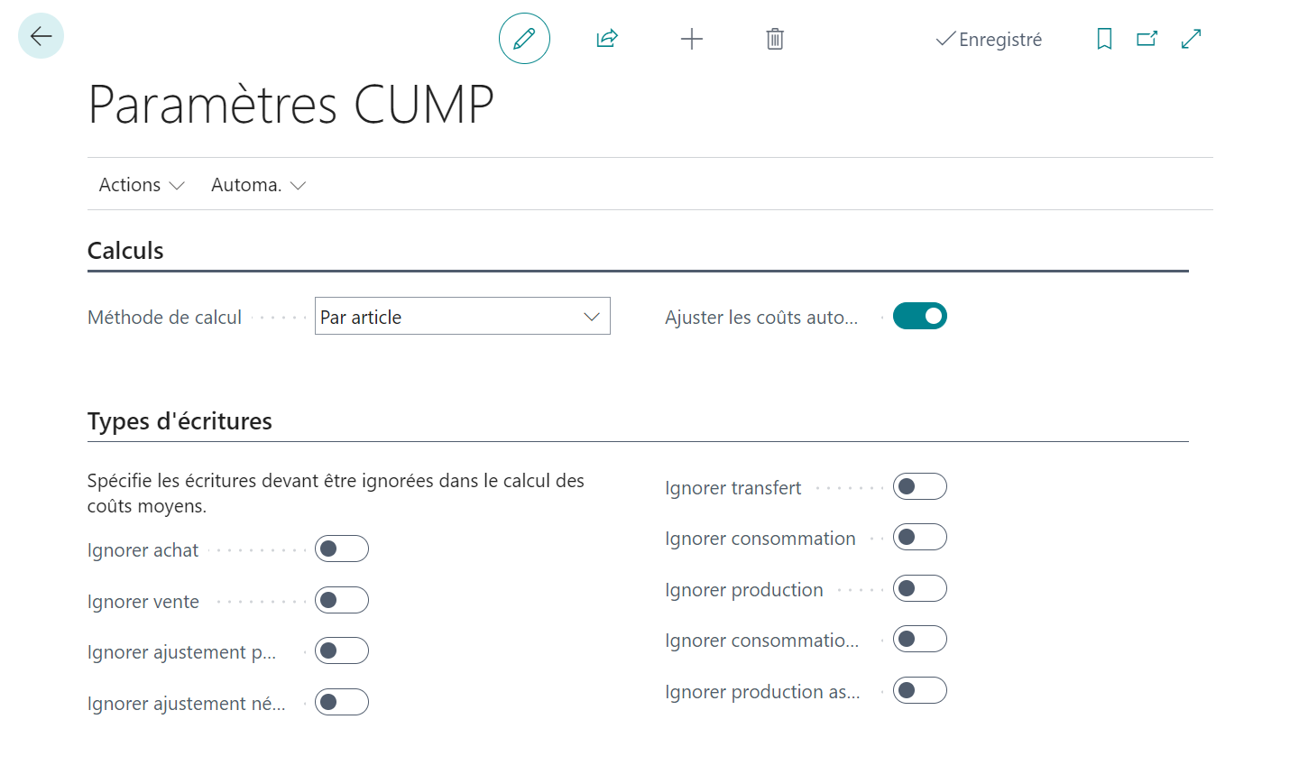 Paramètres CUMP