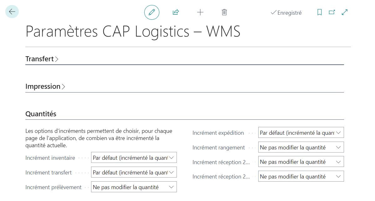 Configurer les incréments - WMS