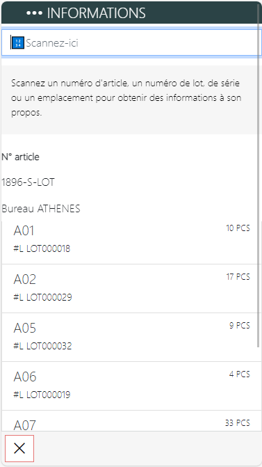 Liste des lots par emplacement