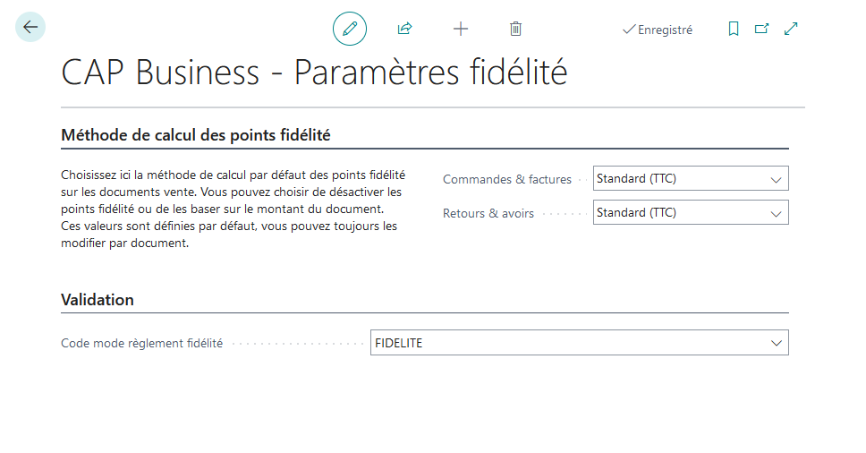 Paramètres fidélité