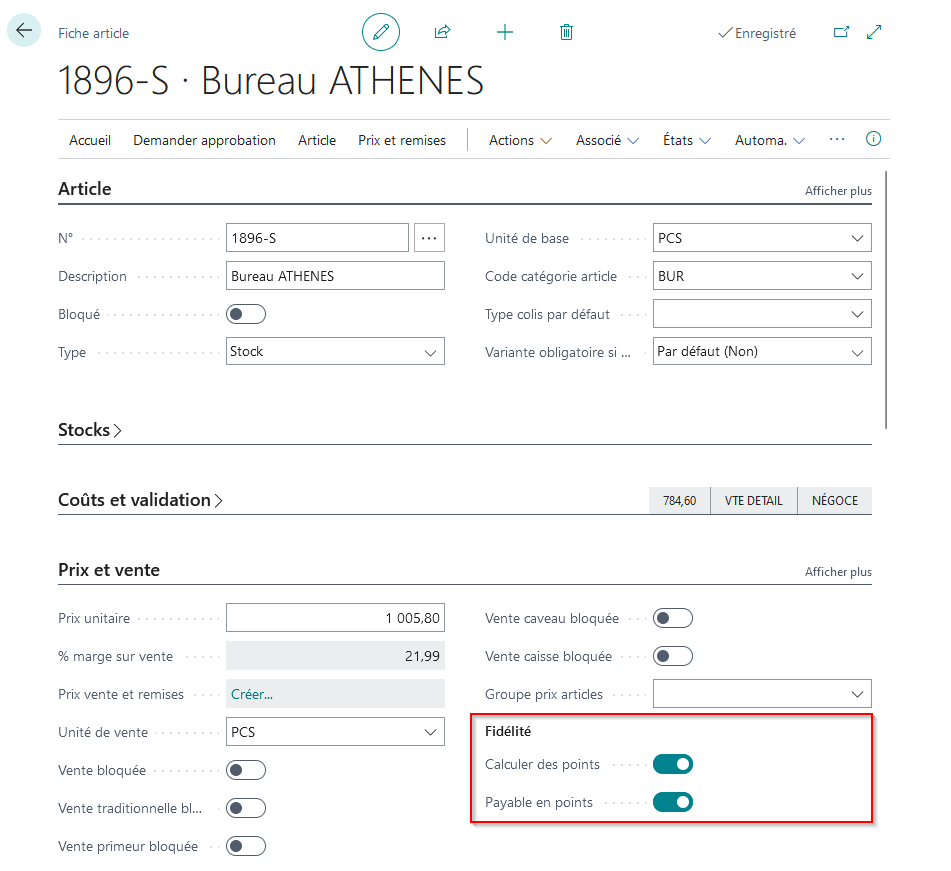 Activer la fidélité sur les articles