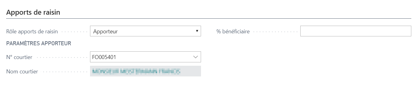 Champs disponibles pour le rôle Apporteur