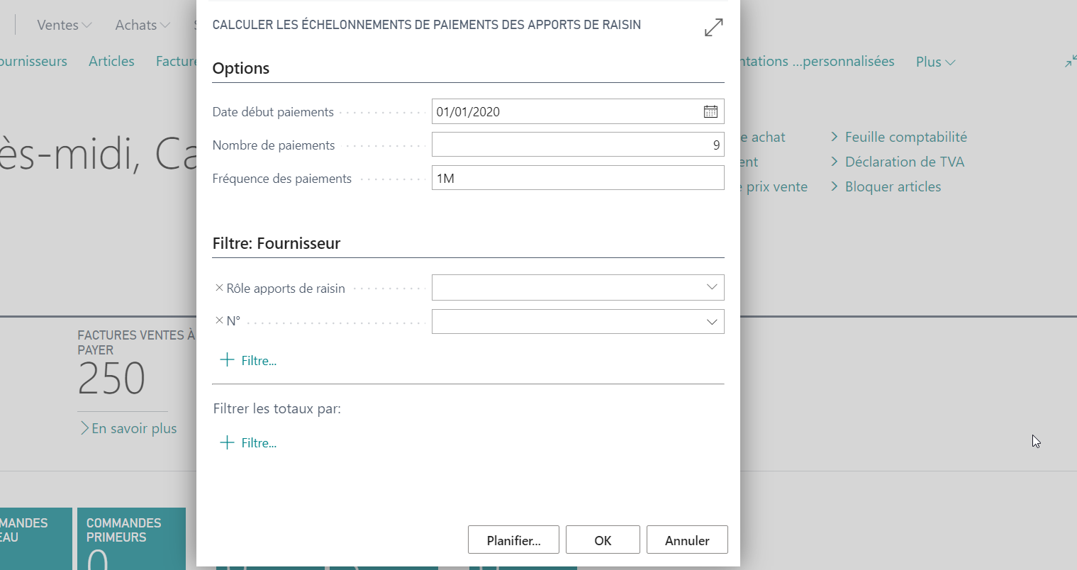 Fonction de calcul des échelonnements de paiement