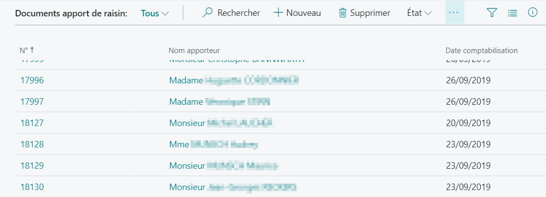 Liste des documents apport de raisins