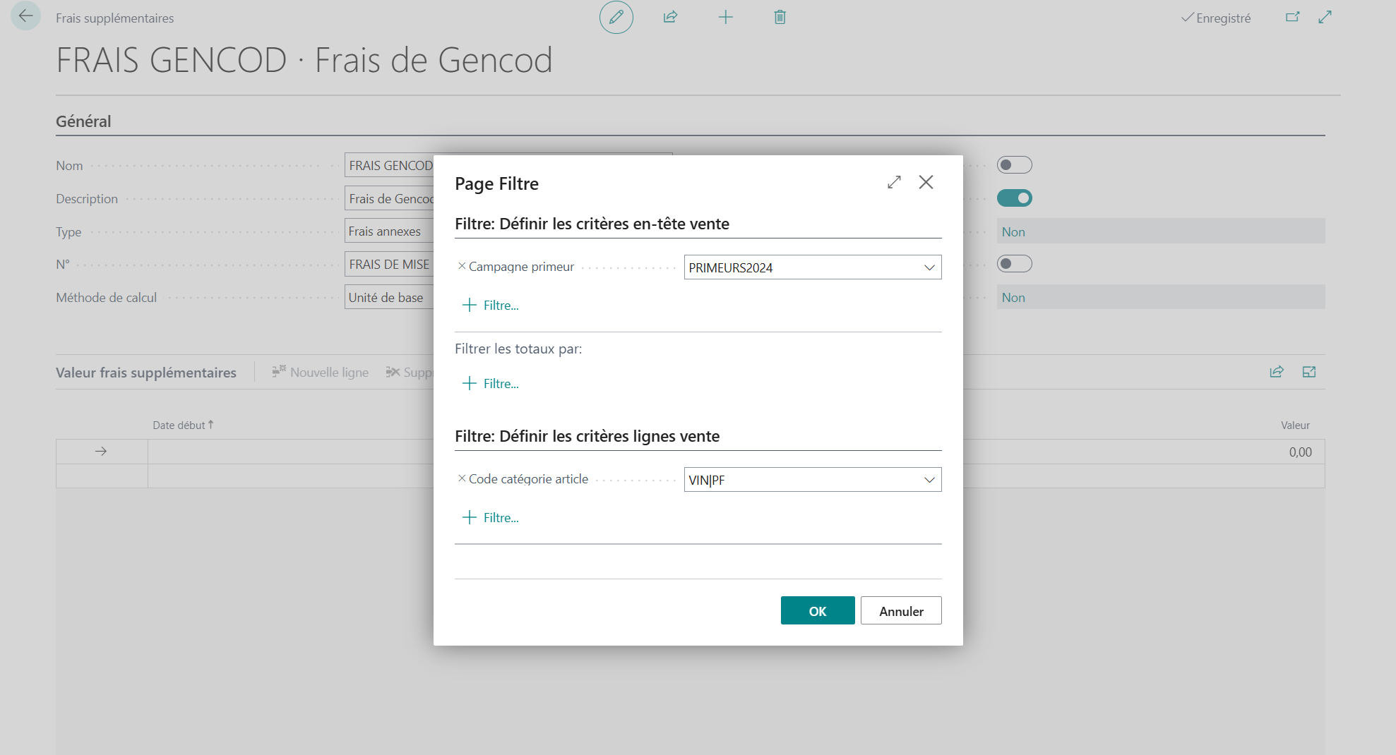 Configuration des critères