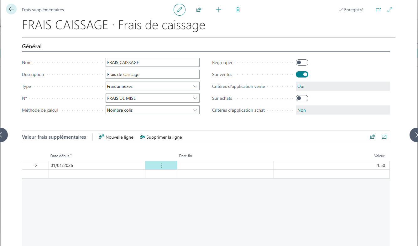 Configuration d'un frais