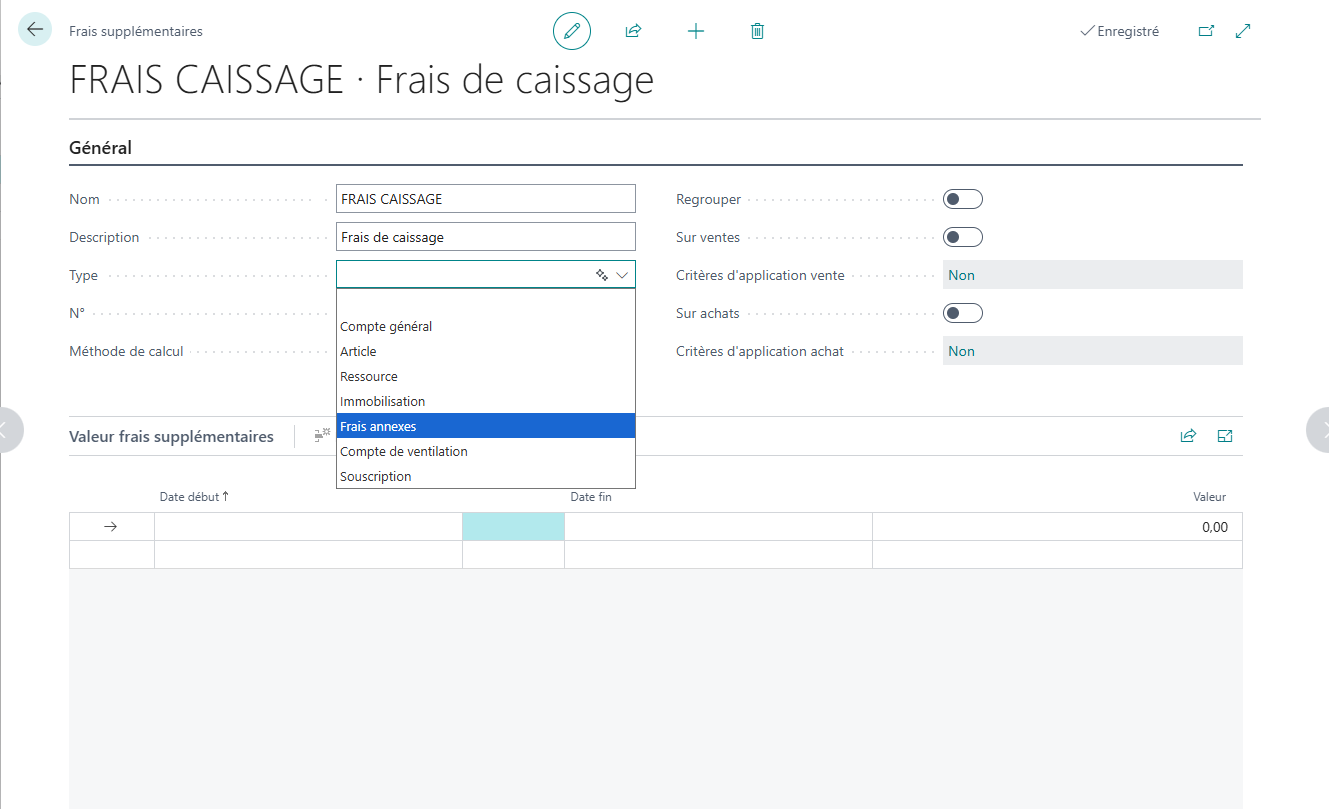 Sélection du type