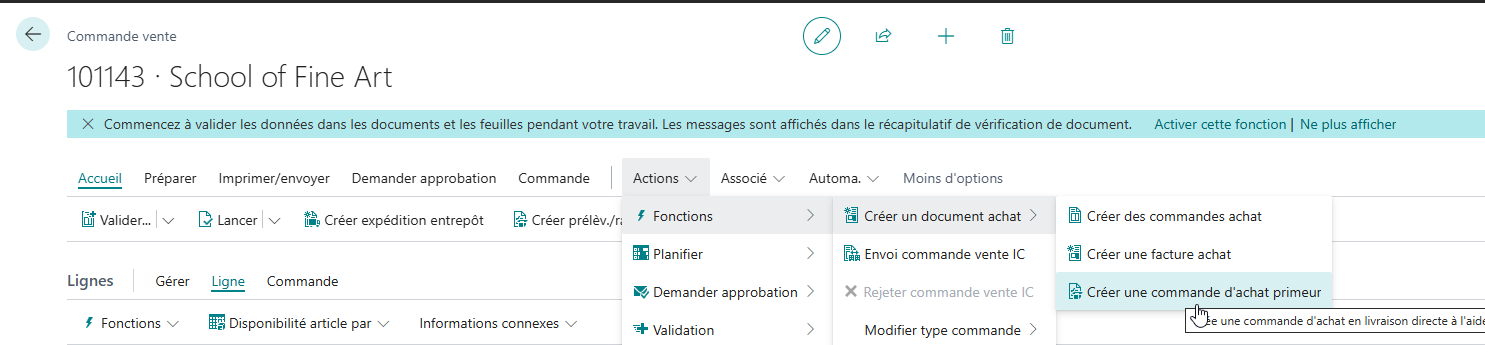 Commande vente - créer commande d'achat direct