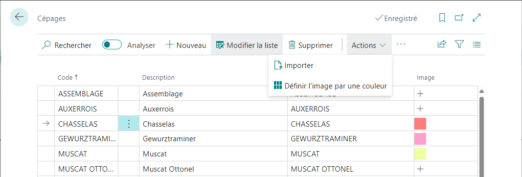 Définir la couleur associée à un cépage