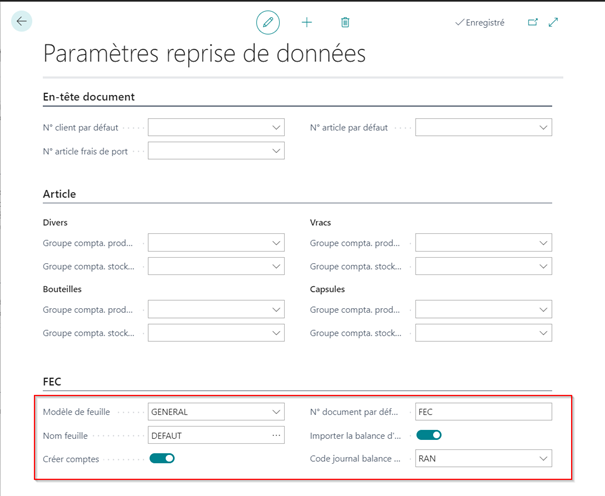 Paramètres de transfert de données