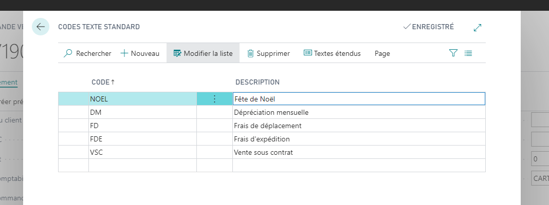 Créer des codes textes standards