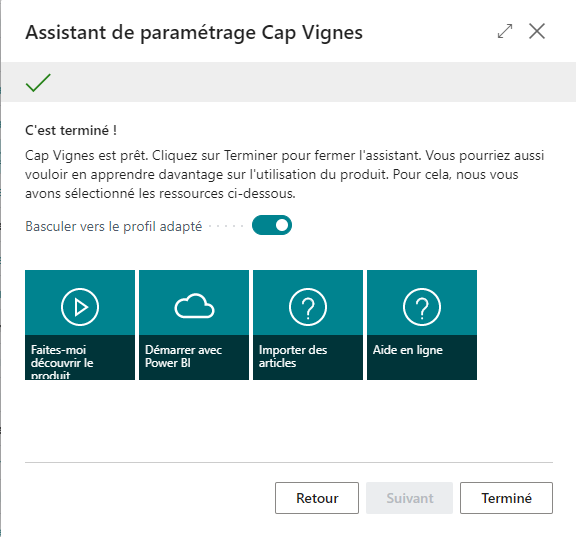 Fin de la configuration de CAP Vignes
