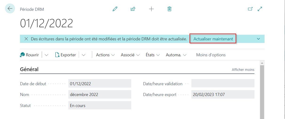 Actualiser partiellement les écritures DRM pour les modifications intervenues récemment