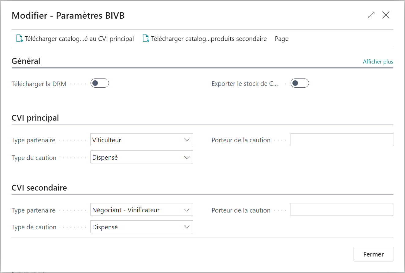Configurer le BIVB pour l'export du second CVI