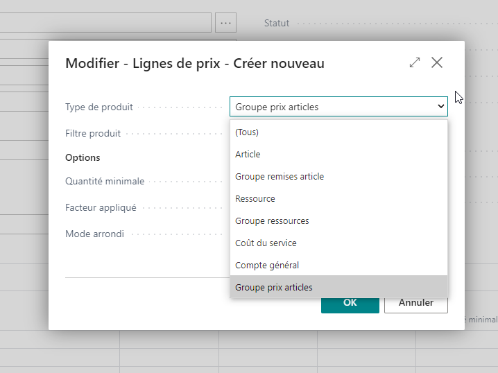 Liste prix vente