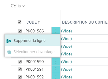 Sélectionner les colis à affecter à une palette