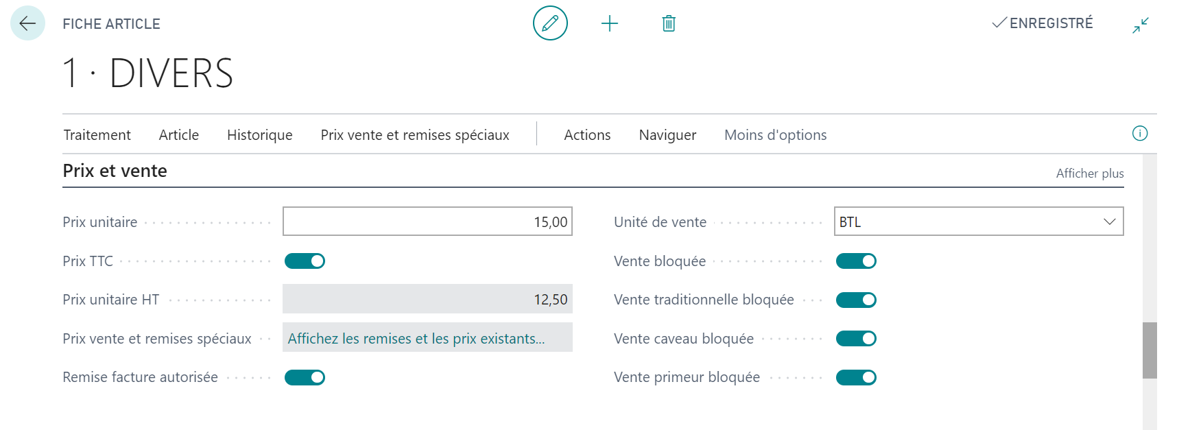 Prix et vente
