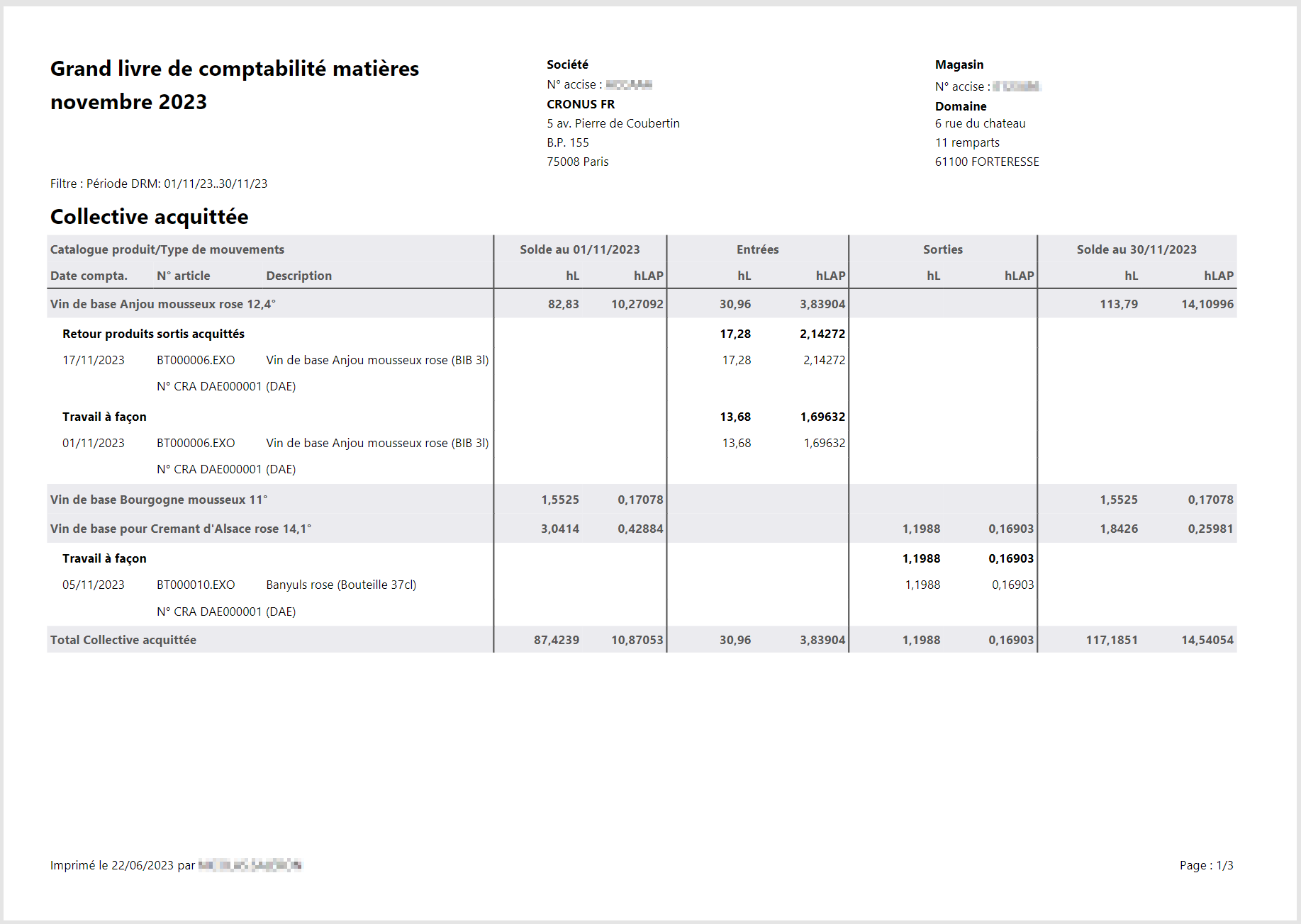 Grand livre de comptabilité matières