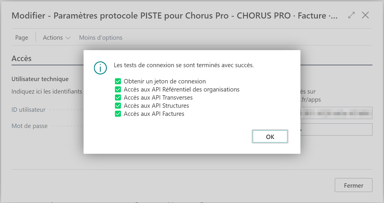 Test de connexion à PISTE