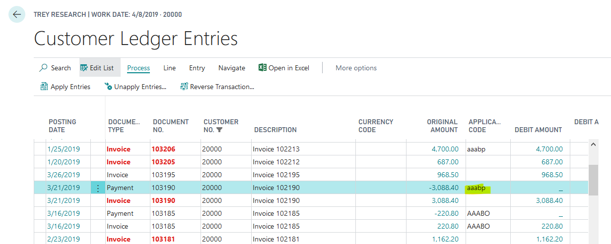 Application Code on Customer Ledger Entries