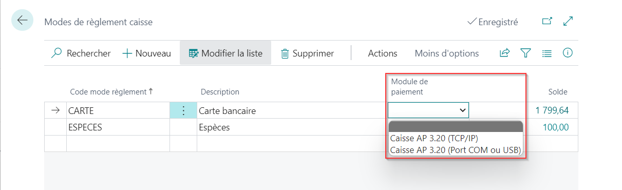Renseigner un module de paiement pour un mode de règlement